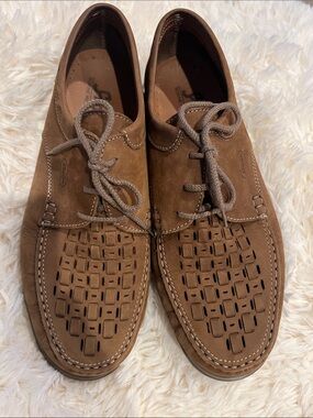 Men's Brown Suede Perforated Lace-Up Slip-On Loafers